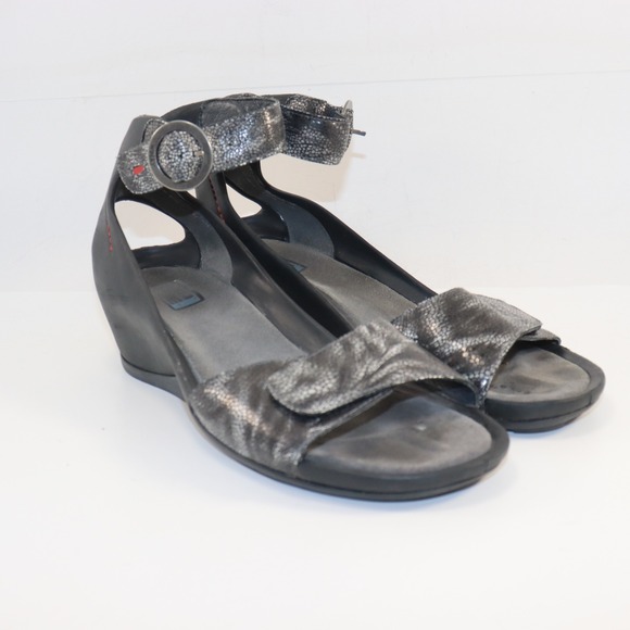 Wolky Shoes - Wolky Jewel Wedge Sandals Women 41 Black Silver Metallic Leather Good Condition